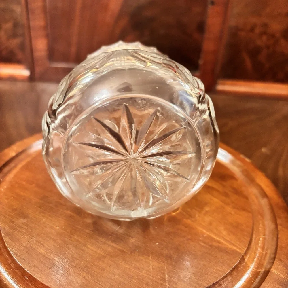 Vintage Clear Pressed Glass Mustard Condiment Jar Floral Starburst